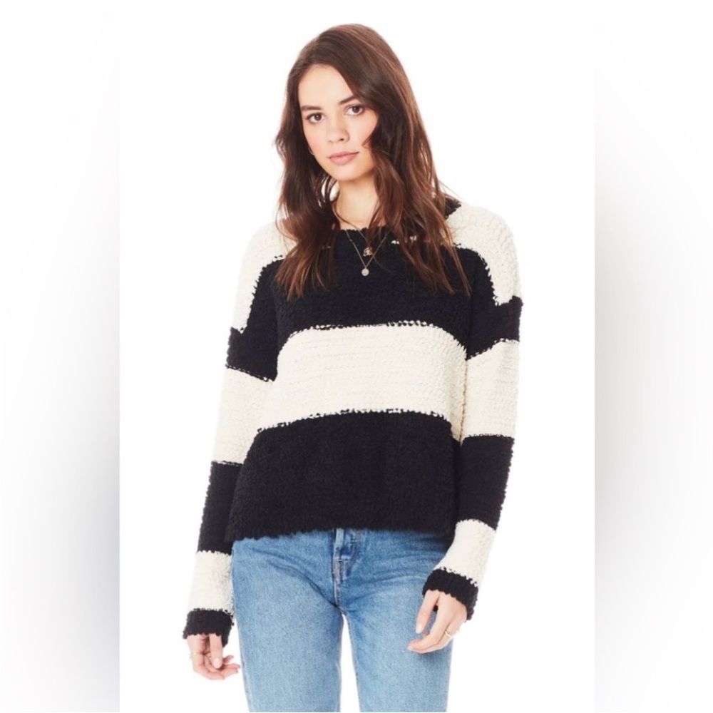 NWT Saltwater LUXE Black and White Horizontal Striped Women's Sweater Large